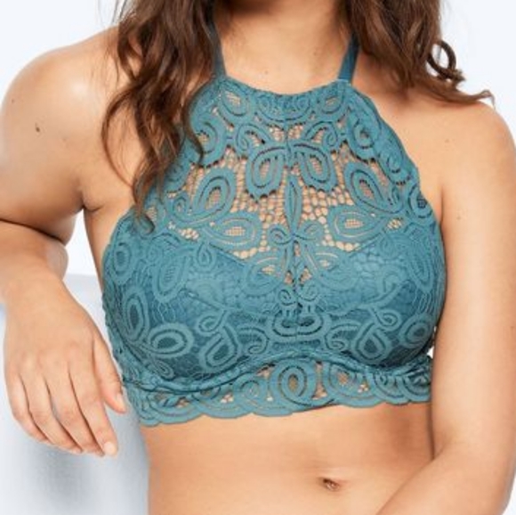 PINK Victoria's Secret Other - PINK Victoria's Secret VS Bra Bralette Padded High Neck Lace Push-Up Teal S